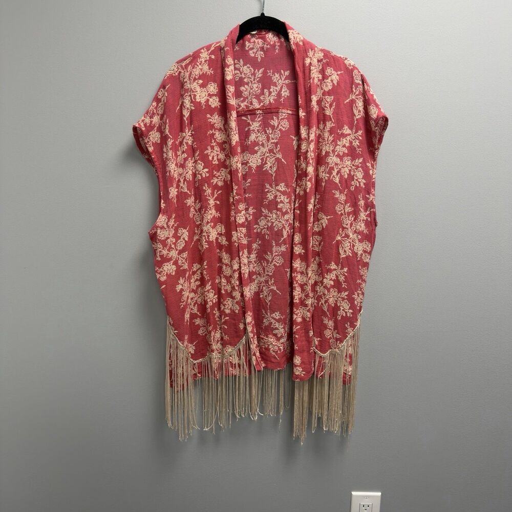 MNG Mango women's cotton gauze fringe floral boho festival kimono coverup OS